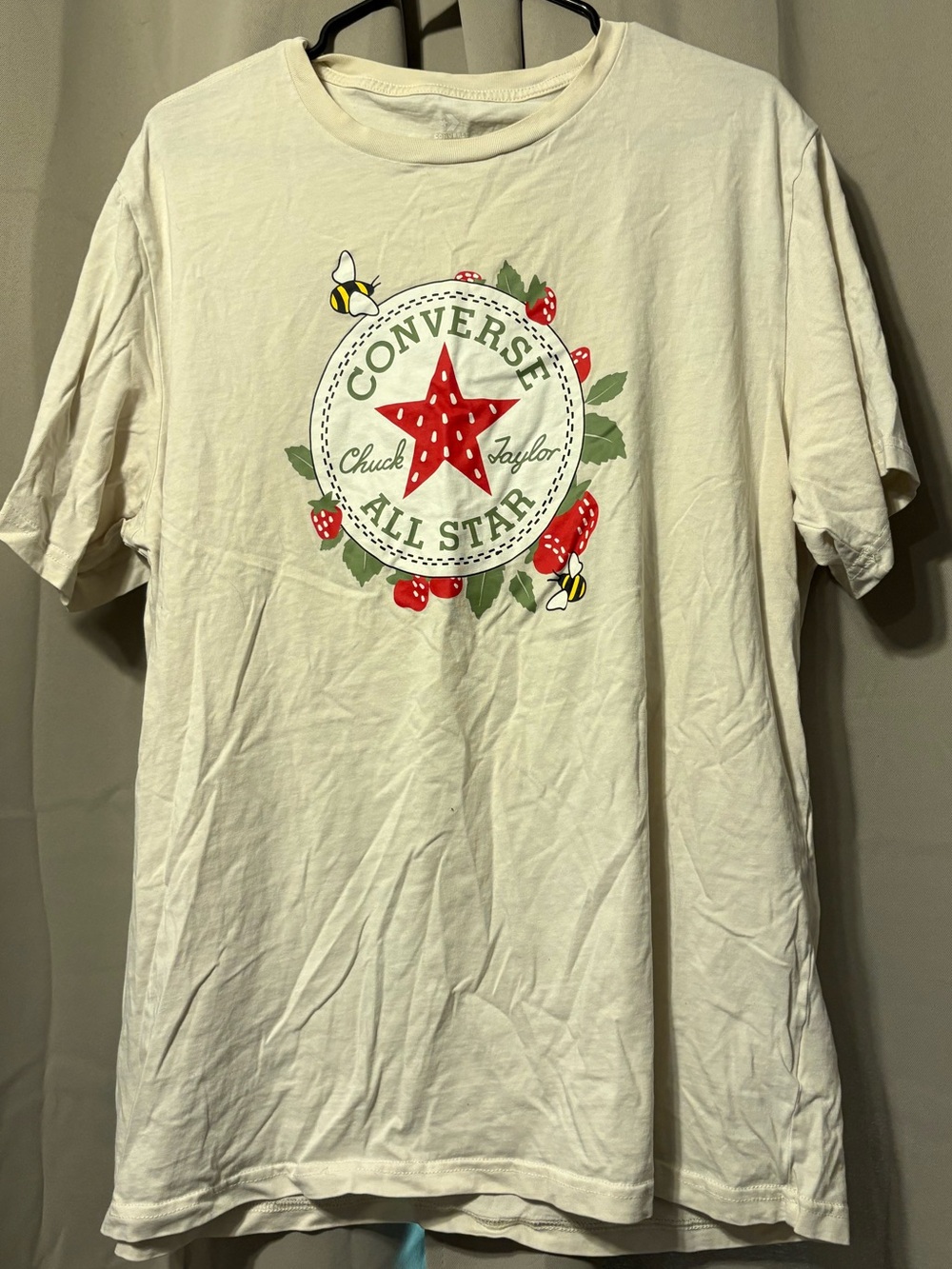 Converse Cream Graphic Tee with Red Star & Green Accents